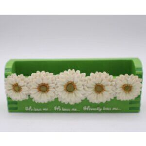 Green Notepad & Pen Holder White Daisy Design "He Loves Me" Text Girls Tween Vtg